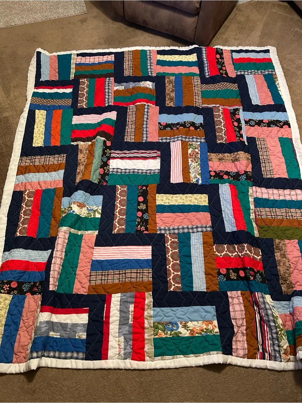 Handmade Multicolor Patchwork Quilt Blanket - Cozy Home Bedding 81x74